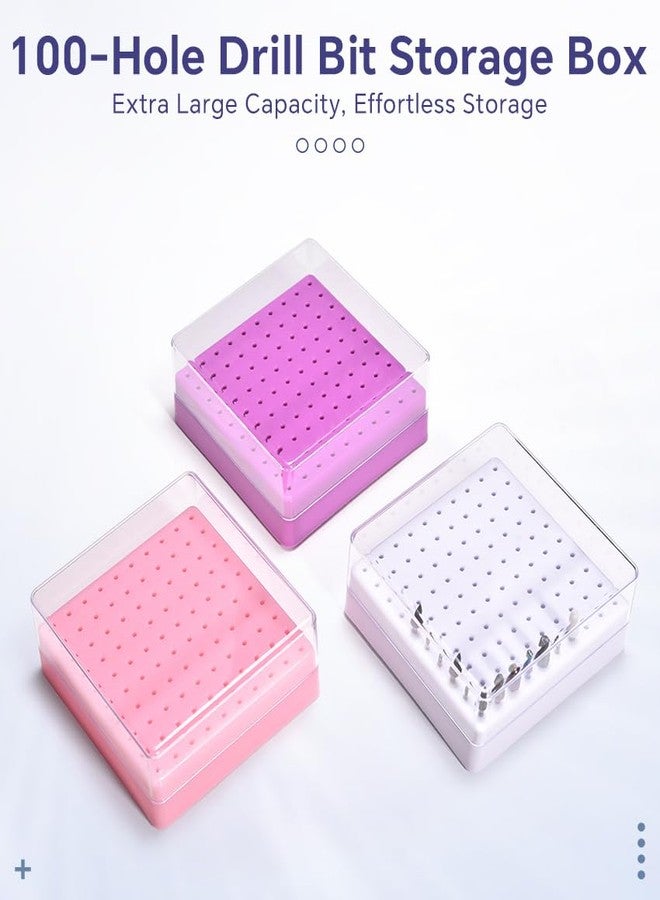 رولابلينج حامل رؤوس مثقاب الأظافر الدوار ذو 100 فتحة مع فرشاة تنظيف وفرشاة غبار، صندوق تخزين رؤوس مثقاب الأظافر المقاوم للغبار لفنيي الأظافر، حقيبة تنظيم احترافية لأدوات فن الأظافر (بنفسجي) - Image 2